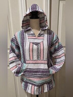 Iguana Jack Pastel Baja Hoodie Mexican Rug Striped Pullover